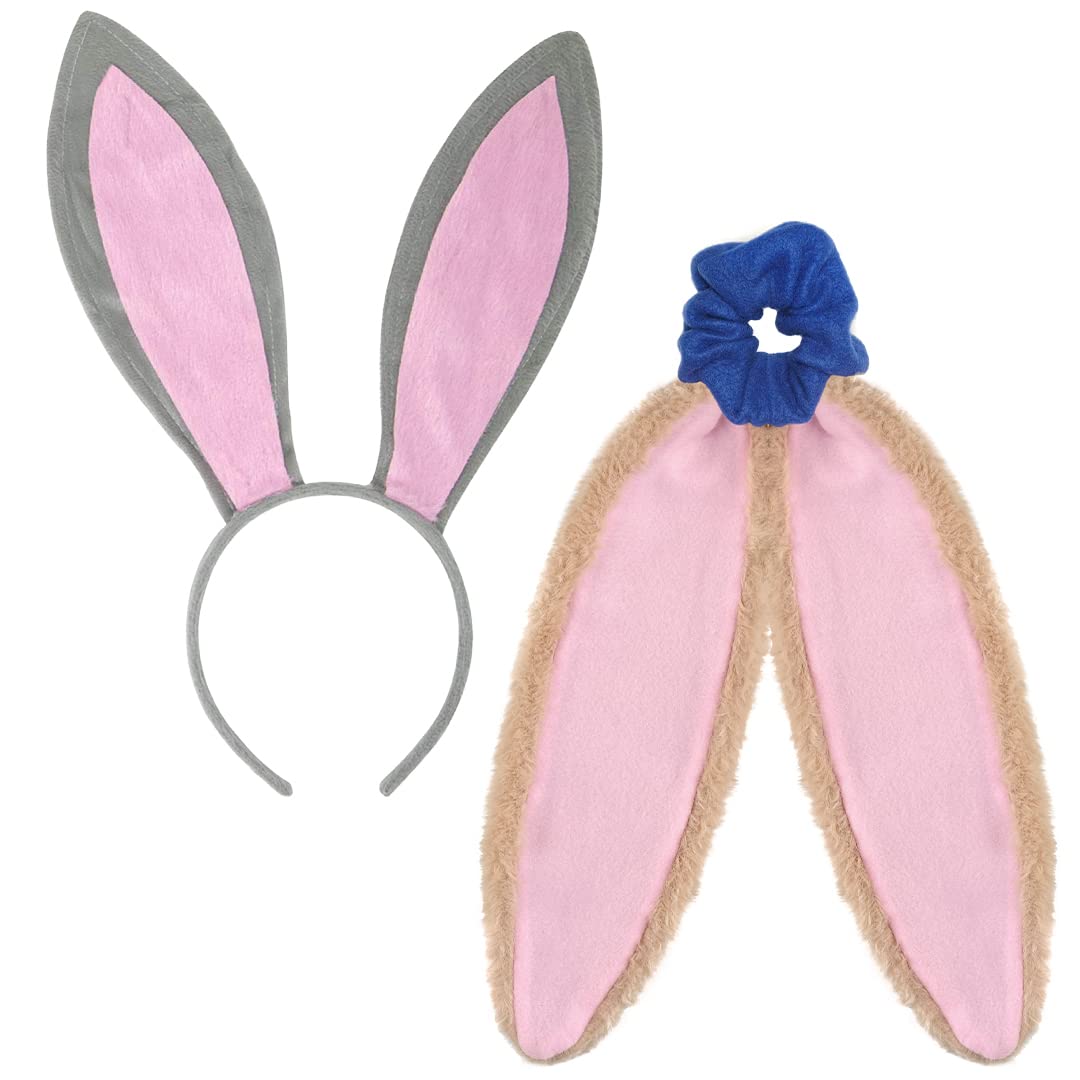 Funcredible Bunny Ears Headband and Hairtie Set - Costumes for Cosplay, Dress-Up, and Parties - Gray Rabbit Ear Headband