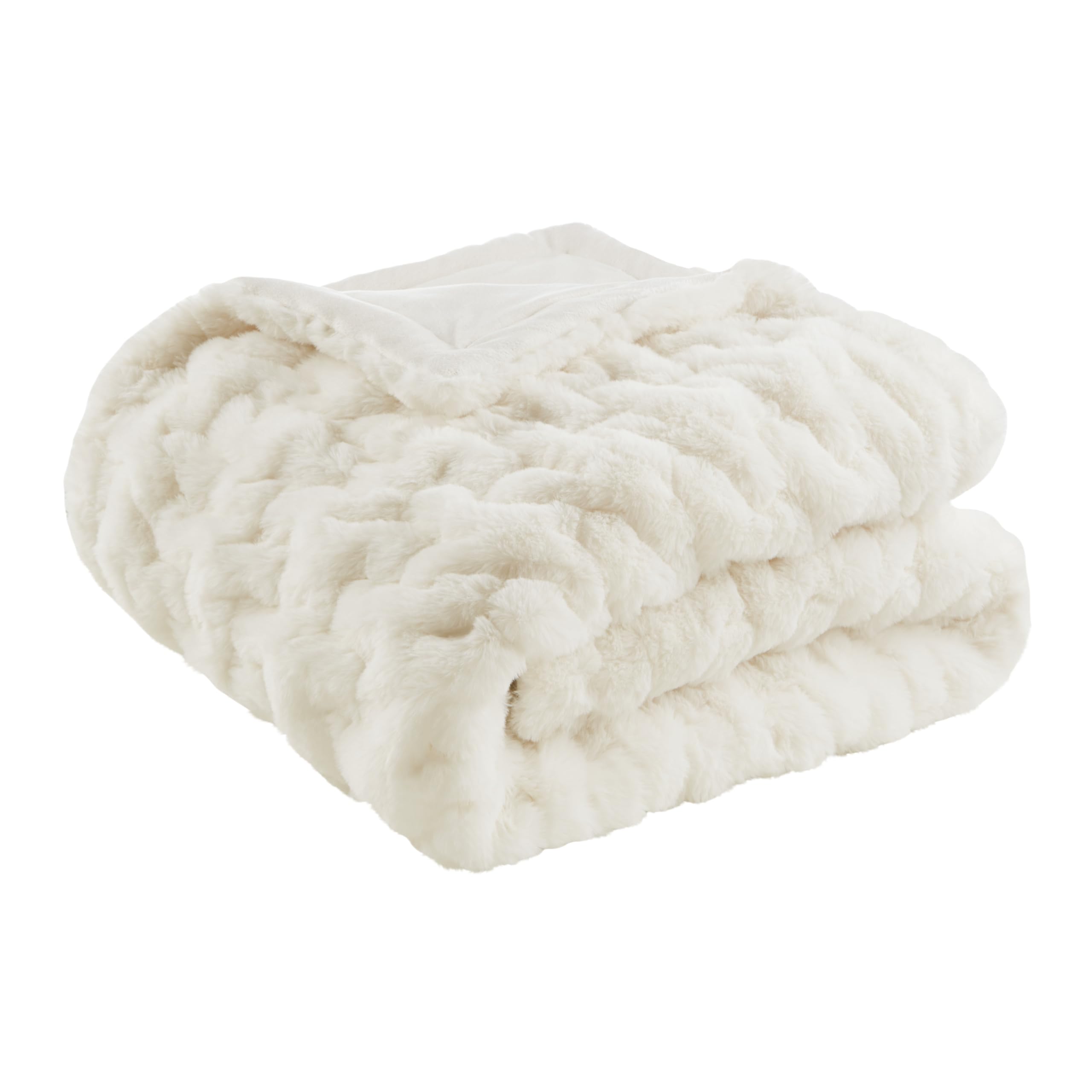 Madison Park Soft Cozy Long Faux Fur Luxury Throw For Bed and Couch, 50x60", Ivory