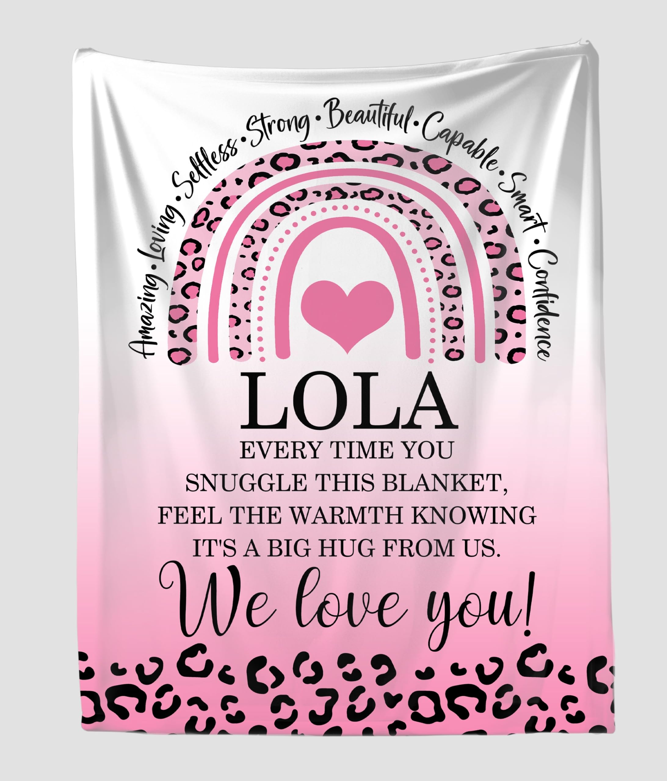 Lola We Love You Pink Leopard Blanket - Soft Cozy Throw for Mothers Day and Birthdays - Respectful and Loving Gift for L